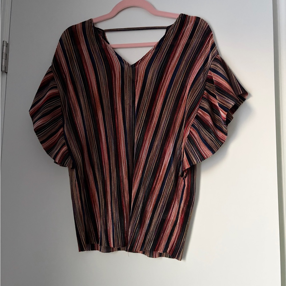 Elegant Multicolor Striped V-Neck Blouse